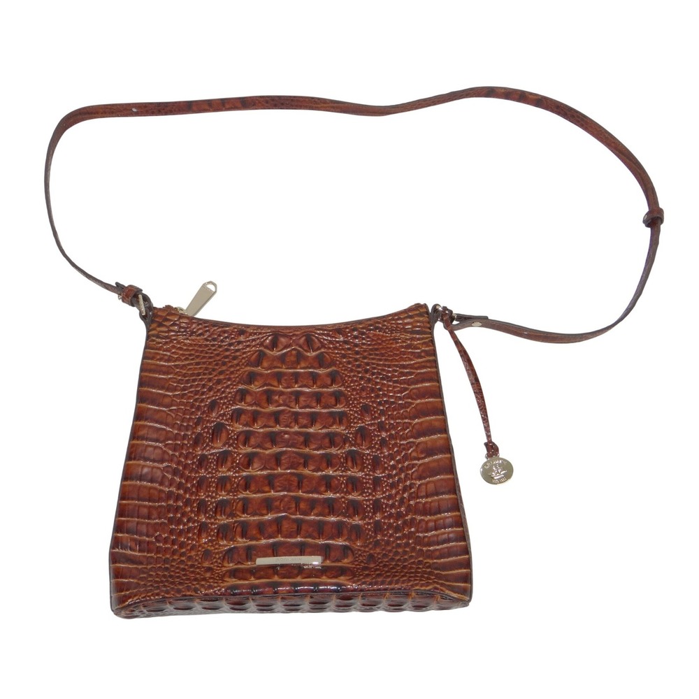 Brahmin Pecan Melbourne Croc Embossed Leather Crossbody Bag Brown Gold Hardware - Picture 1 of 12